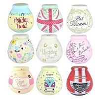 En gros Tirelire en céramique pour fonds de lune de miel, motif Dream Dots, en forme de pot, blanc et rouge, avec serrure personnalisée, boîte à monnaie