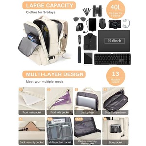 Pink Waterproof <b>Backpack</b> 20-35L With Interior Zipper Pocket For Business Travel And Student Use - Product Image 2