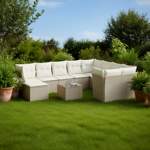 Conjunto de Sofá de Jardín de Ratán Beige con Cojines de Espuma de Alta Densidad, Muebles de Exterior de Diseño Contemporáneo, Resistentes al Agua y a los Rayos UV - Product Image 2