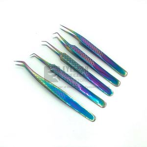 Pinzas profesionales de Extensión de pestañas de acero inoxidable con revestimiento de Plasma de titanio, punta de volumen de agarre de diamante, Color arcoíris puntiagudo ASB - Product Image 5