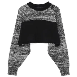 2024 Autumn New Customized Fashion Roll Yarn Raglan Sleeves Short Pullover Knitted Sweater for Women