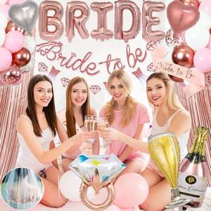 Kit de décorations rose pour enterrement de vie de jeune fille : Bannière « Future Mariée », Ballons, Écharpe de mariée, Voile et Rideaux à franges pour fête de fiançailles - Product Image 2
