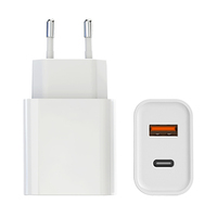 Cargador USB C+A de 20W con Doble Puerto PD QC3.0, Cargador Rápido con Enchufe Europeo, Adaptador de Corriente para Teléfono Inteligente, Tableta y Auriculares