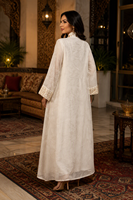 Robe Kimono Modeste en Dentelle Brodé avec Bordure Perlée Géométrique, Ouverte sur le Devant, pour l'Aïd et les Événements Sociaux, Abaya en Polyester ODM