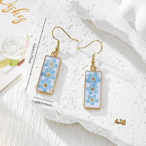 Boho Botanical Dried Flower <b>Earrings</b> Handmade Epoxy Resin Rectangle Frame Floral Drop <b>Hook</b> <b>Earrings</b> Ladies Nature Jewelry Gift - Product Image 5
