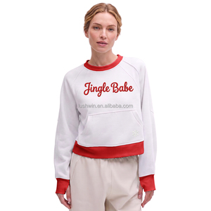 Women Christmas Jingle Babe Embroidered Sweatshirt Color Block Raglan Sleeve Holiday Pullover Kangaroo Pocket <strong>Jumper</strong> - Product Image 6