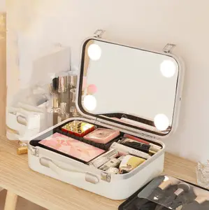 Trousse de maquillage miroir Led sac à cosmétiques boîte de voyage en aluminium avec lumière