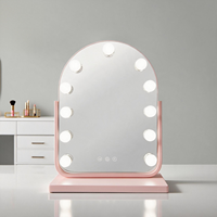 Modern Arch Vanity Mirror LED Display Screen Adjustable Brightness Touch Switch Freestanding Metal Glass Construction Makeup