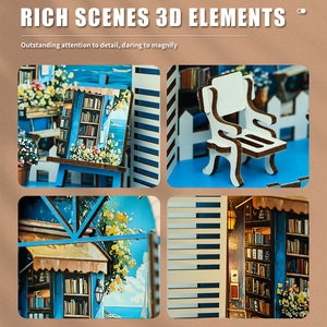 OCHOICE Kit de livraison directe DIY Book Nook sur le thème de la plage, librairie miniature en bois avec lumière LED, kit de décoration d'étagère 3D - Product Image 4