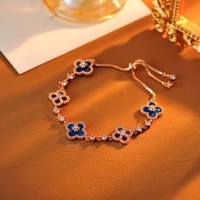 Bracelet en plaqué or rose avec coquille rose et trèfle à quatre feuilles, micro-pavé CZ, ajustable, bijou porte-bonheur en forme de fleur