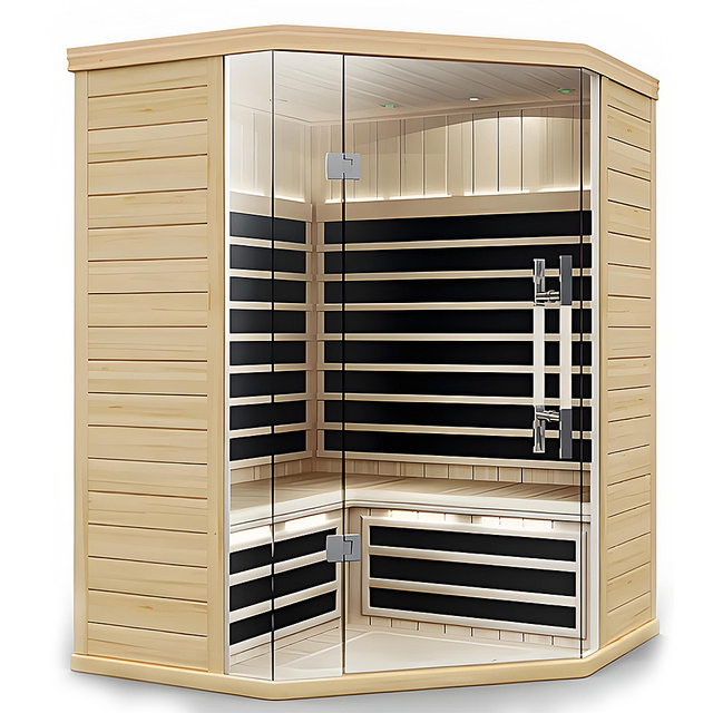 Modern 2-Person Solid Wood Far Infrared Sauna Room with Control Panel Low EMF Red Light Therapy & Steam for Home Relaxation