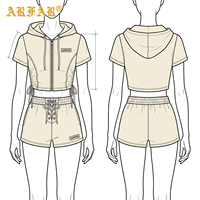 Ensemble de survêtement vintage personnalisé pour femme, sweat à capuche zippé et short, en molleton bouclette 300 g/m² 100 % coton, vente en gros, ensemble 2 pièces