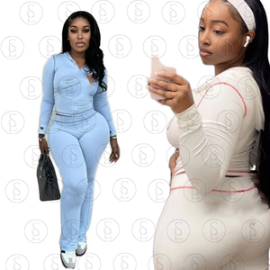 2025新着女性用ヨガフィットネスセット2ピースセットブートカットフレアパンツとマッチングジャケットジムカジュアルウェア - Product Image 1