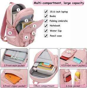 School Backpacks for Teen Girls - Laptop Backpacks 15.6 Inch College Cute Bookbag Anti Theft Women Casual Daypack,Pink Backpack - Product Image 3
