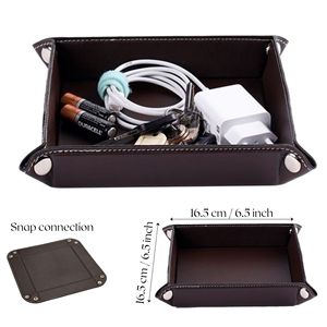 PU Leather Foldable Storage Box Tray <b>Square</b> <b>Key</b> Wallet Coin Organizer Desktop & Drawer Accessory Set for Home & Office Use - Product Image 4
