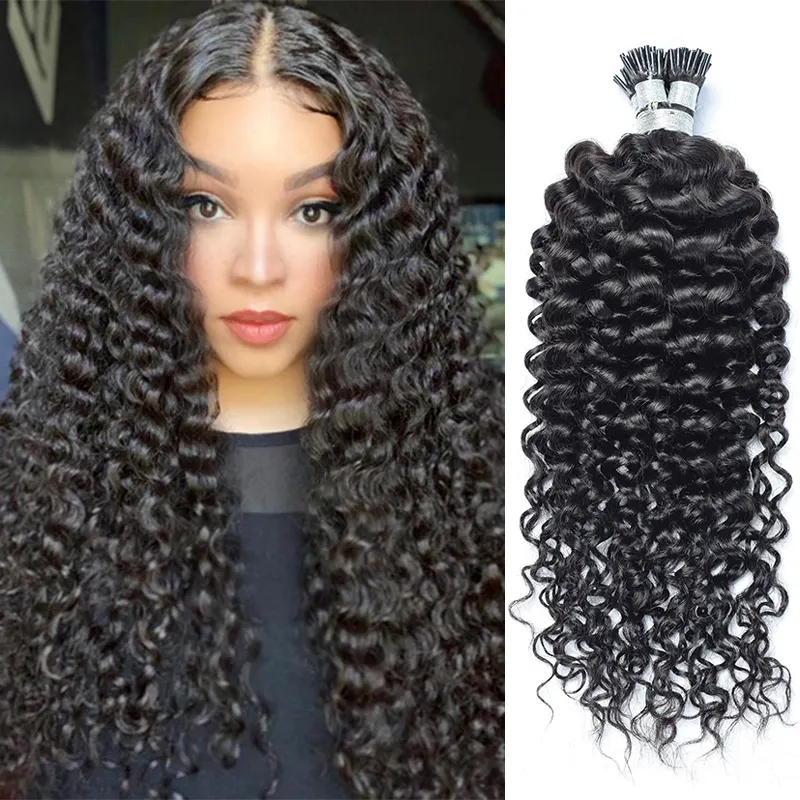 RXHAIR Deep curly I Tip Hair Straight Extensions Russian Micro Links Human Hair Kinky Curly I Tip Hair Extensions Wholesale