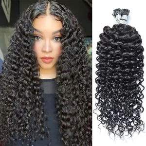 RXHAIR Deep curly I Tip Hair Straight Extensions Russian Micro Links capelli umani crespi ricci I Tip Hair Extensions all'ingrosso