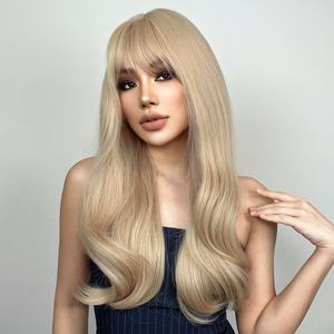 Pelucas de pelo liso Natural sintético para mujer, <span class=keywords><strong>Rubio</strong></span> 613, <span class=keywords><strong>flequillo</strong></span>, pelo falso mate, pelo Artificial, pelucas de red rosa - Product Image 3