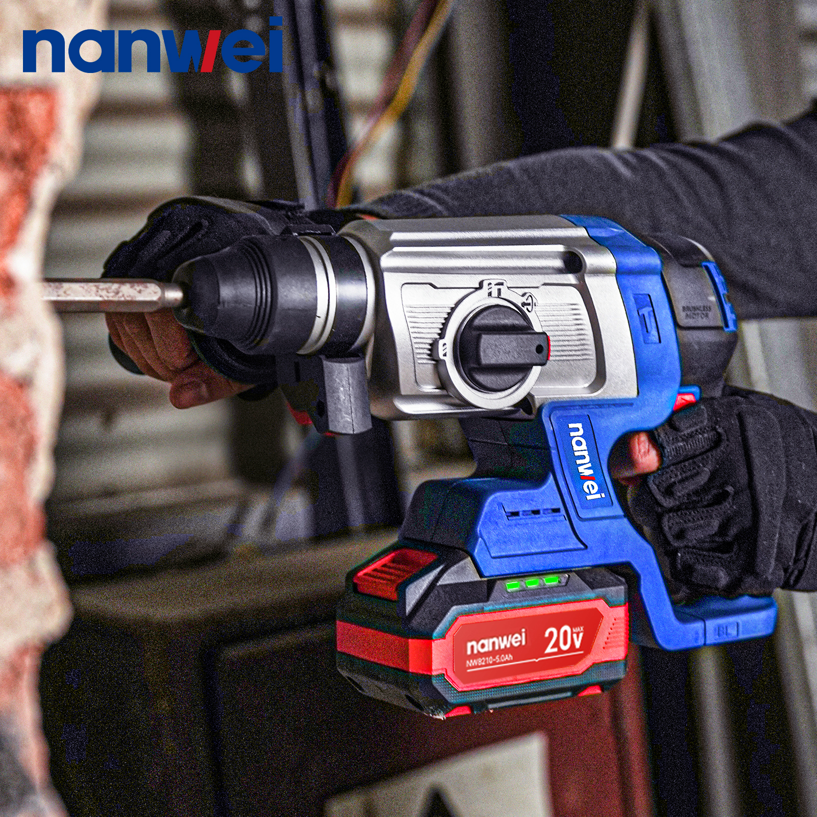 NANWEI 1500 Вт Электрический беспроводной бесщеточный роторный ударный дрель 20 В беспроводной отбойный молоток с 26 мм для DIY Grad