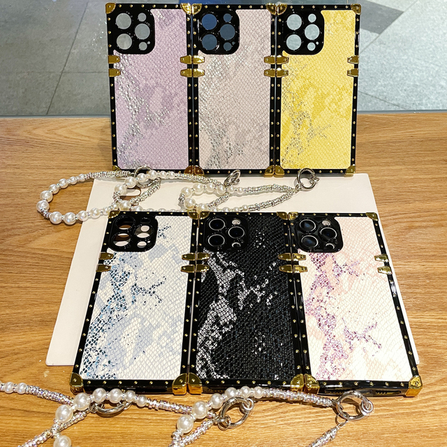 Snake Skin Pattern Luxury Electroplate TPU Shockproof Phone Case for 11/12/13/14/15/16 Pro Max 16E Straight Edge Pearl