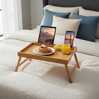 Table de lit pliante en bambou avec poignées et fente pour appareils électroniques, idéale pour les repas sur canapé, les plateaux de collation et les ordinateurs portables