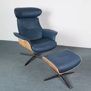 Divano moderno in pelle per il tempo libero sedia singola con pouf reclinabile per soggiorno poltrona reclinabile manuale