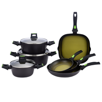Ensemble de 10 ustensiles de cuisson antiadhésifs en aluminium, comprenant une casserole, une poêle à frire et une plaque de cuisson, avec couvercles en verre, compatible gaz et induction, batterie de cuisine OEM