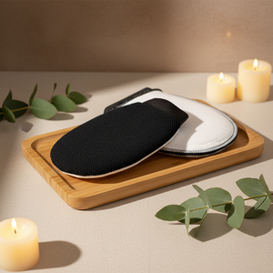 Minimalist Luxury <strong>Bath</strong> Glove Duo Matte Black Grain Smooth White Surface with Contrasting <strong>Trim</strong> for Spa &amp; Home Use - Product Image 3