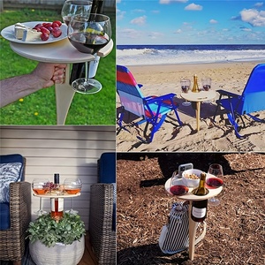 <span class=keywords><strong>Table</strong></span> à vin ronde portable en bois de bambou <span class=keywords><strong>Table</strong></span> de pique-nique de bureau <span class=keywords><strong>support</strong></span> de piquet pour <span class=keywords><strong>balcon</strong></span> extérieur jardin plage Camping - Product Image 6