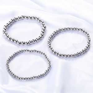 Stainless Steel Bead <b>Bracelet</b> Set | 18K PVD Gold <b>Stretch</b> Elastic Ball <b>Bracelets</b> Stackable Waterproof Tarnish Resistant Jewelry - Product Image 4