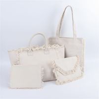 Keymay Sac Cabas de Voyage en Toile Tendance Mignon Couleurs Vives 6 Couleurs Grande Pompom Franges Sac de Plage