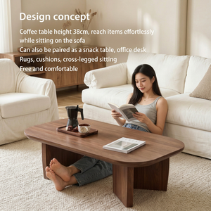 Modern Wooden Coffee <b>Table</b> with Asymmetrical Panel Legs for Living Room Home Apartment - Product Image 4