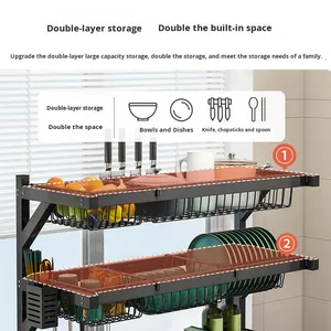 Kitchen Multifunctional Stainless Steel Sink <strong>Rack</strong> Countertop <strong>Dish</strong> and Bowl Draining Storage <strong>Rack</strong> with Double Tier for Dinnerware - Product Image 3