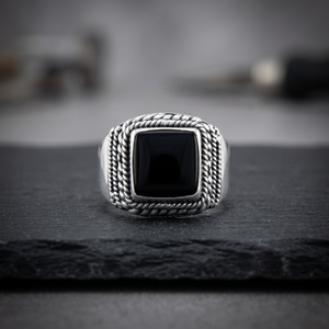 Unique Black Onyx Gemstone <b>Ring</b> 925 Sterling <b>Silver</b> Customized Natural Gemstone <b>Adjustable</b> Bezel Cushion Cut Wedding & Party - Product Image 2