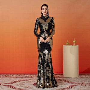 Sirena a maniche lunghe con paillettes Hijab arabo <span class=keywords><strong>Istanbul</strong></span> marocchino turco Dubai abiti da sera modesti musulmani da donna - Product Image 1