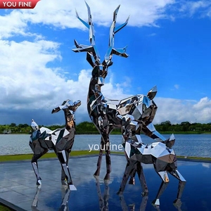 Youfine Tùy Chỉnh Kích Thước Trừu Tượng Hiện Đại Kim Loại Động Vật Nai Tượng Thép Không Gỉ Hình Học Hươu Gia Đình Điêu Khắc Cho Bãi Cỏ Ngoài Trời - Product Image 4