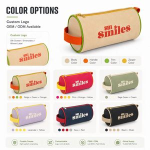 Sac de rangement cylindrique en toile OEM ODM avec logo personnalisé, trousse à crayons portable avec fermeture éclair, pochette cosmétique pour cadeaux et promotions - Product Image 2