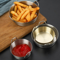 Bol à sauce commercial en acier inoxydable 304 de style coréen à double poignée inclinée pour snacks, assaisonnements, plats froids, compatible micro-ondes