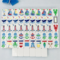 Grosir Kustom Premium Ubin Mahjong Amerika Tema Nantucket Akrilik Biru Jelly 3-Lapisan dengan Ukiran Dalam dan Cetak UV, Hanya 160pcs