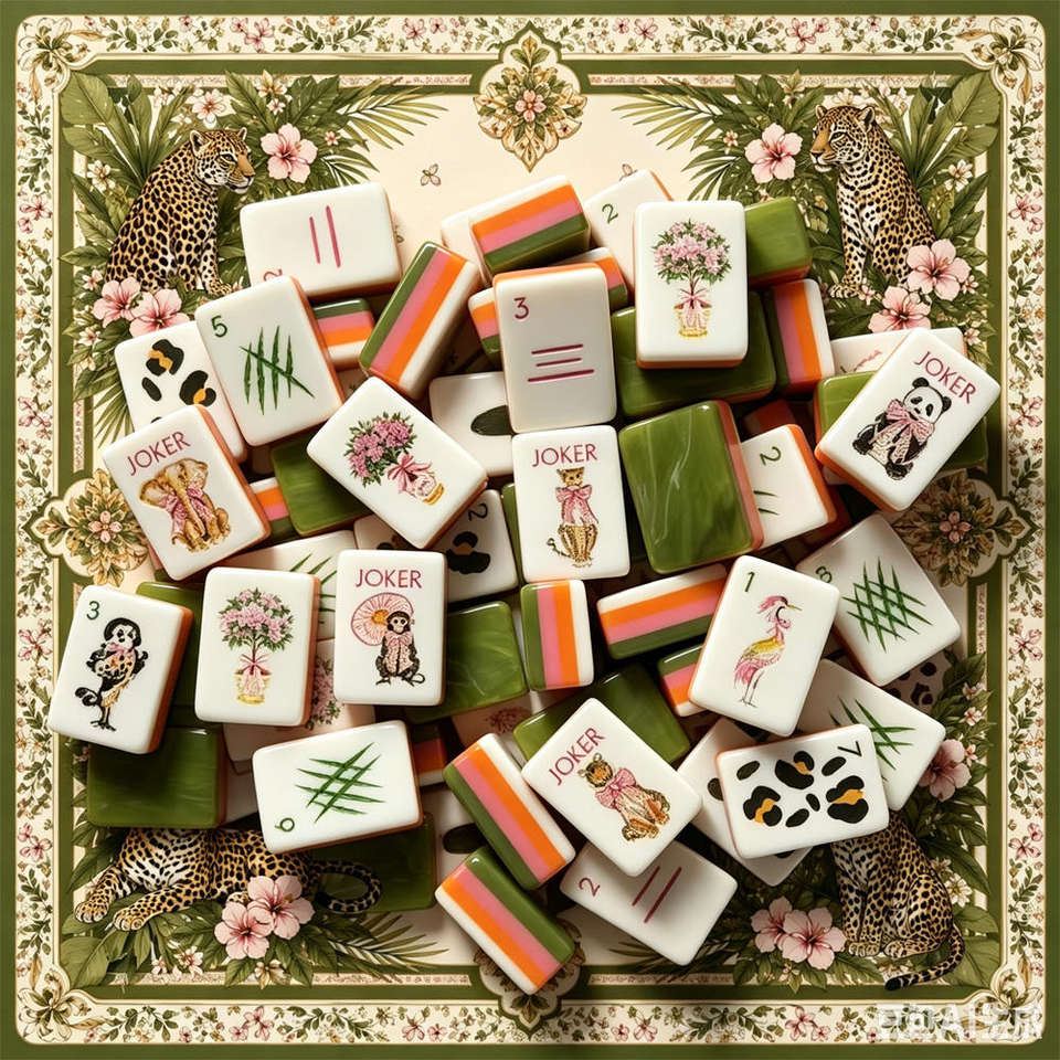 Luxury Green American Mahjong Tiles with Cute Leopard Panda Cartoon ...