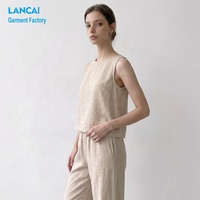 Lancai Ensemble d'été en lin deux pièces personnalisé pour femmes avec haut sans manches et pantalon décontracté taille haute Costume élégant