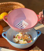 Bol en céramique à double anse, style Ins, avec motif papillon bohème sous glaçure, compatible micro-ondes, pour salade, nouilles, riz et soupes