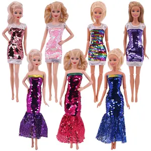 गर्म बेचने के लिए स्पार्कलिंग मीठा महिला ड्रेस अप सेक्विन लांग शाम कपड़े गुड़िया