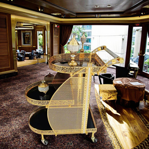 Chariot de service de luxe italien au design mid-century en fer écologique, chariot doré à 4 roues pour hôtels, banquets familiaux, salon - Product Image 4