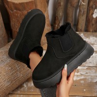Bottines à enfiler brossées pour femmes, doublure en peluche, soufflet élastique, semelle épaisse, chaussures d'hiver décontractées pour le quotidien