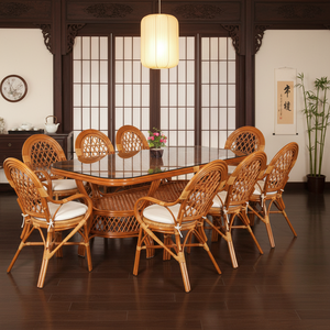 ชุดโต๊ะรับประทานอาหารสไตล์เอเชียโบราณ โครงหวาย แข็งแรง ทนทาน พร้อมโต๊ะยาว จากอินโดนีเซีย เหมาะสำหรับบ้าน เฟอร์นิเจอร์ วิลล่า โรงแรม อพาร์ทเมนท์ CV Craftindo - Product Image 1