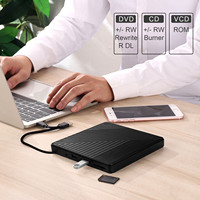 EDD17 Unidad de CD/DVD +/-RW Externa 7 en 1 con Lector de Tarjetas SD y Puertos USB, USB 3.0 Tipo-C, DVD CD ROM para Windows y Mac