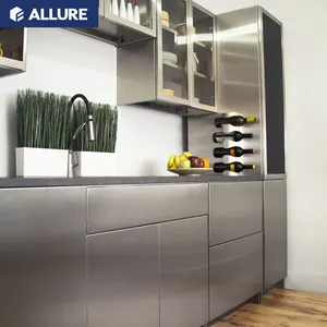 Allure-armarios de cocina de aluminio y acero inoxidable con ruedas