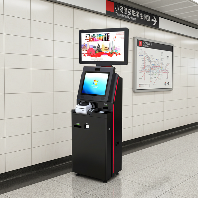 High Security Floor Standing Commercial ATM Cash Payment Terminal Barcode Reader Intel Core I5 SDK LCD Display for Public Areas