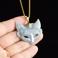 Jadéite naturelle renard à neuf queues pendentif en jade d'eau bleue S925 incrustation d'argent colliers de bijoux unisexes conception originale D1036/D1072